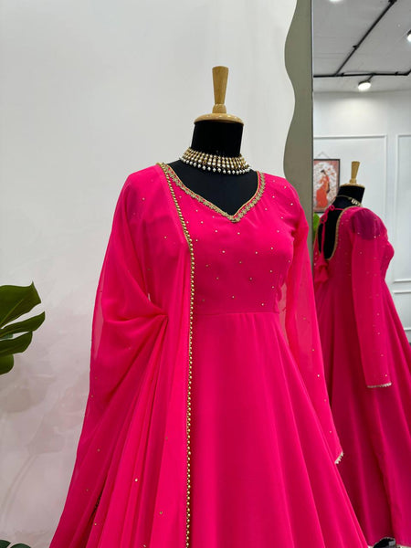 Pink Color Party Wear Georgette Sequence Thread Work Salwar Suit