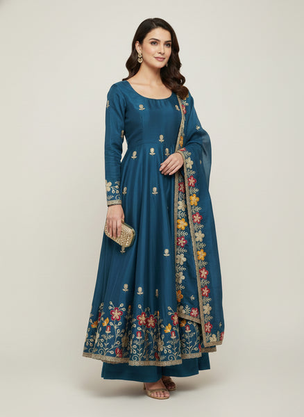Anarkali Silk Gown Plazo Dupatta