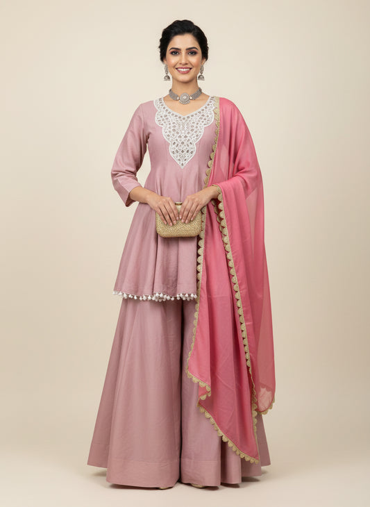 Elegant Cosmos Silk Plazzo Set with Real Mirror Work