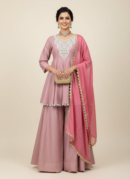 Elegant Cosmos Silk Plazzo Set with Real Mirror Work