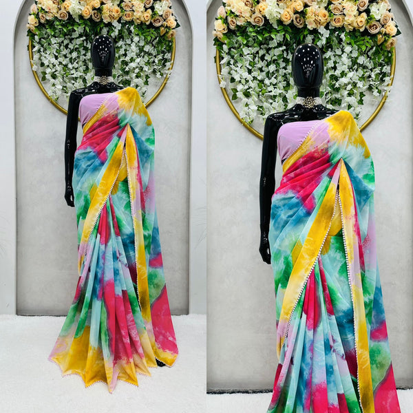 Multi Color Digital Printed Georgette Saree with blouse