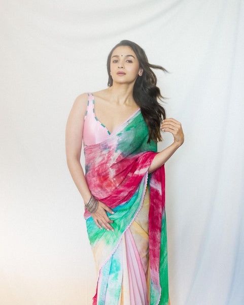 Multi Color Digital Printed Georgette Saree with blouse