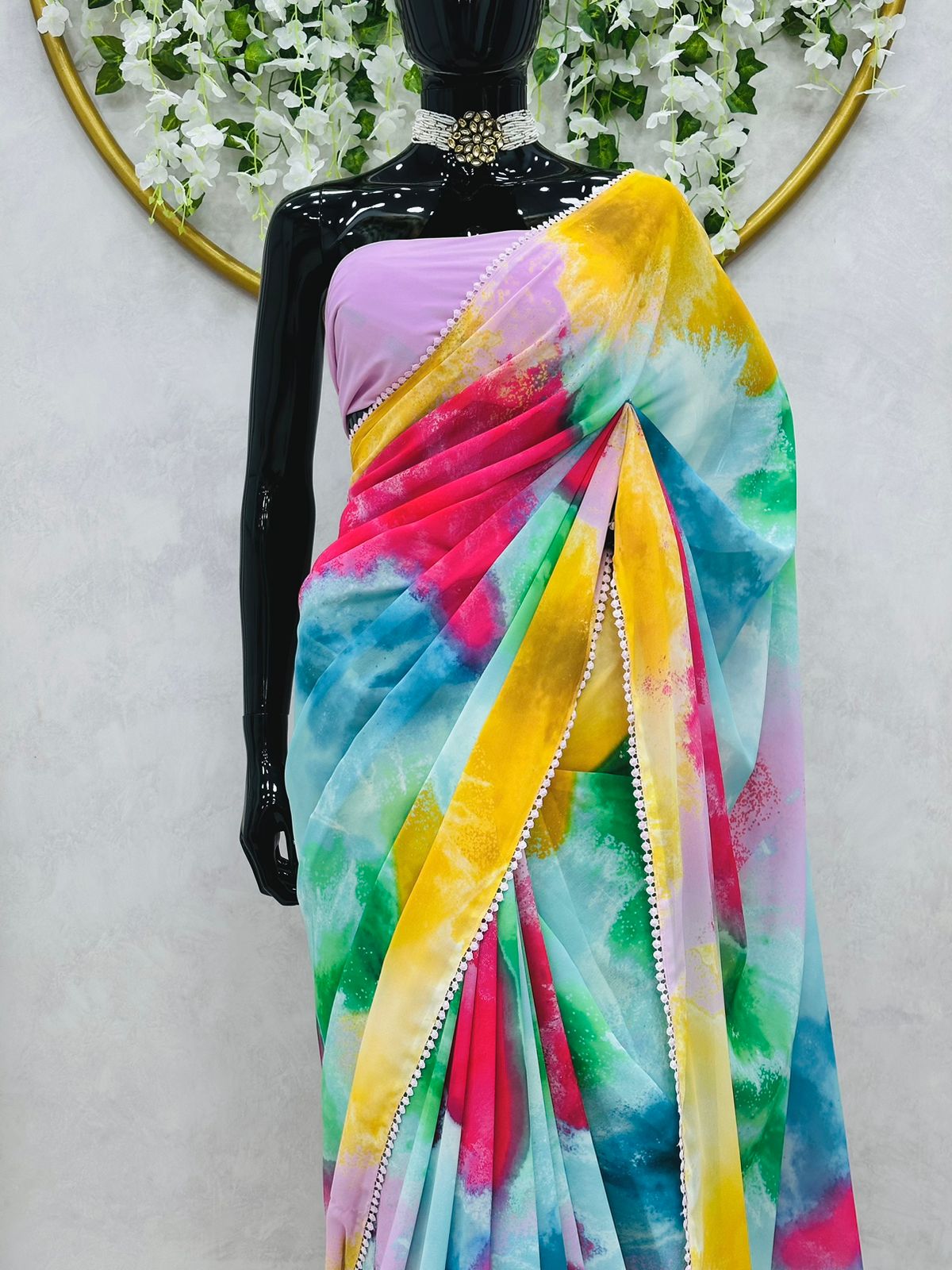Multi Color Digital Printed Georgette Saree with blouse
