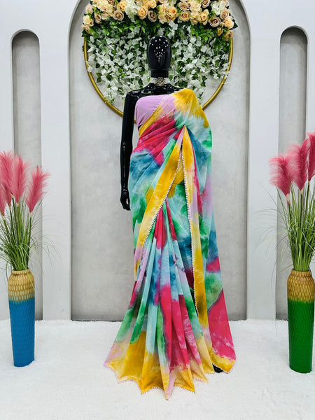 Multi Color Digital Printed Georgette Saree with blouse