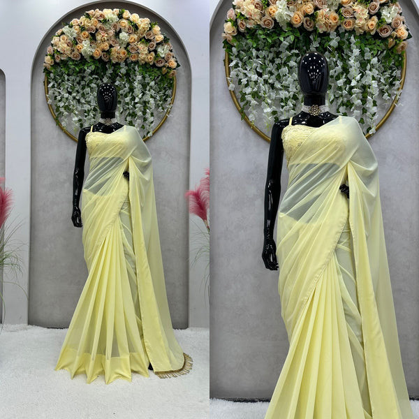 Light Yellow Color Georgette Saree with blouse