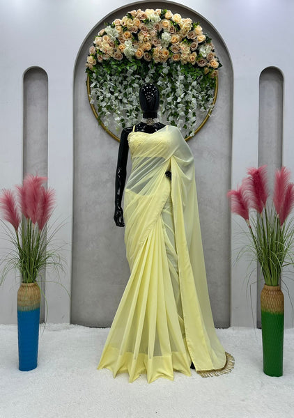 Light Yellow Color Georgette Saree with blouse