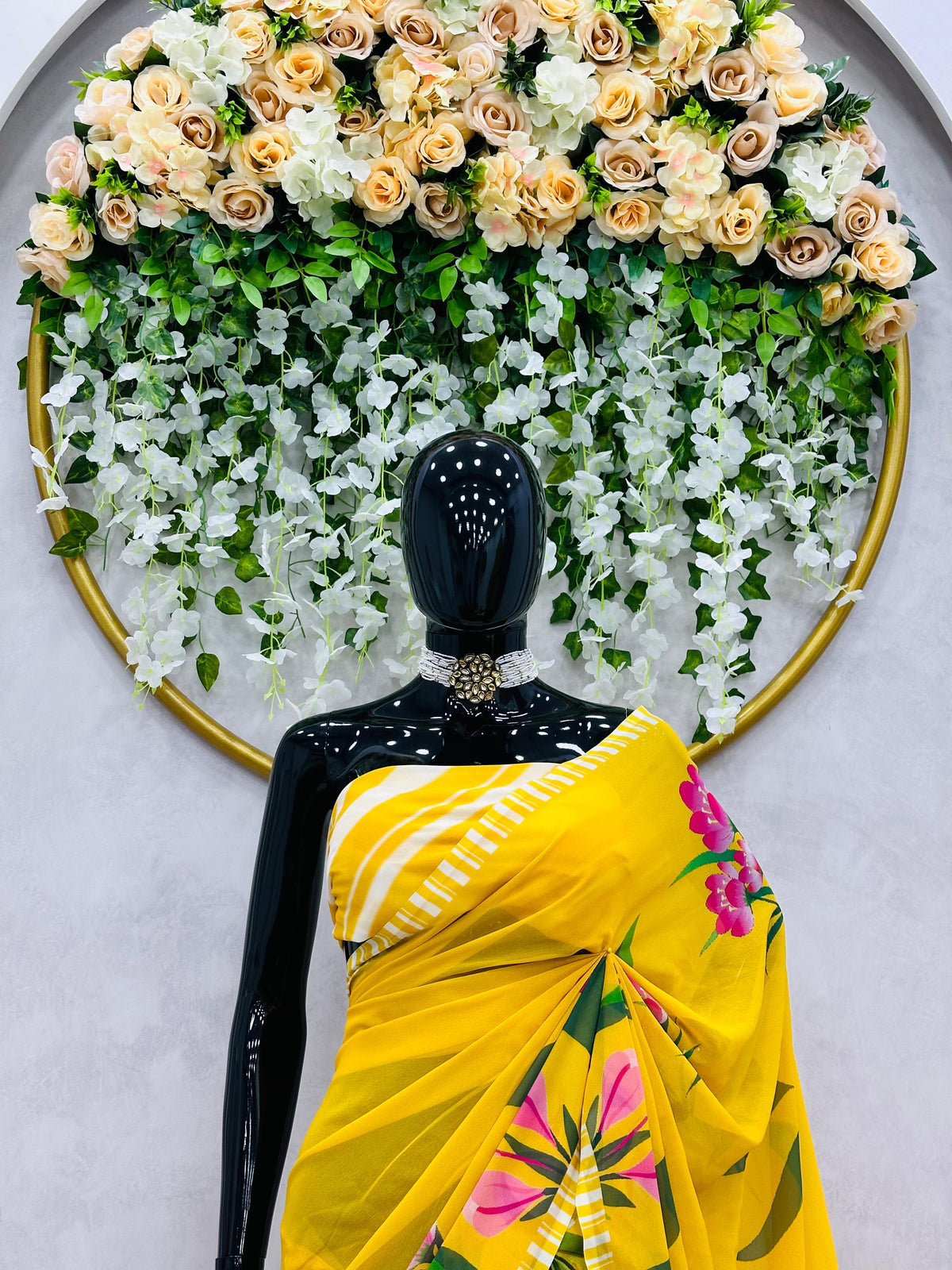 Yellow Color Digital Printed Georgette Saree with blouse