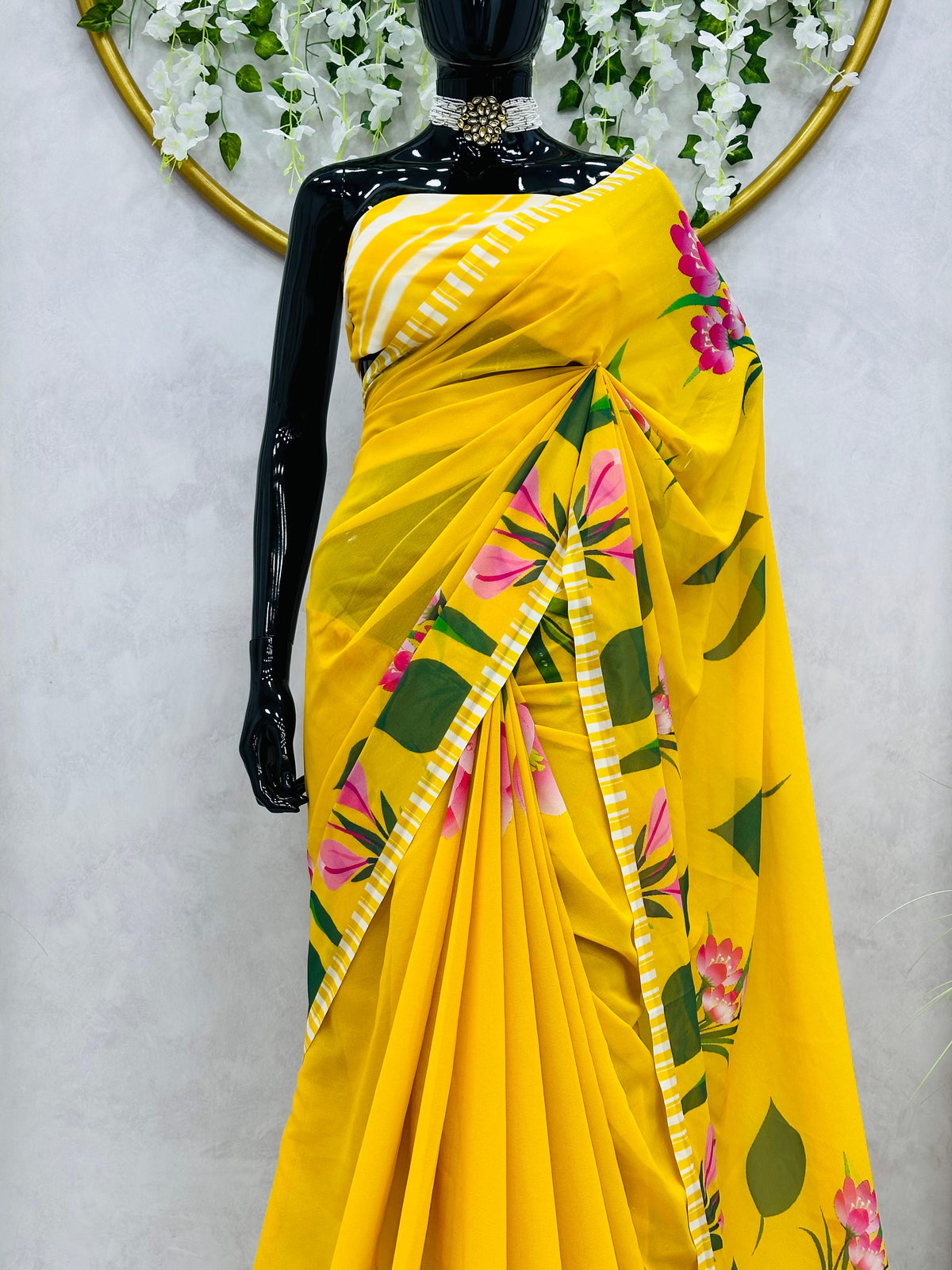 Yellow Color Digital Printed Georgette Saree with blouse