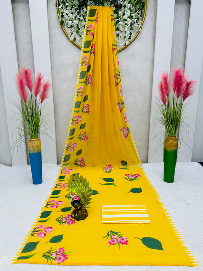 Yellow Color Digital Printed Georgette Saree with blouse