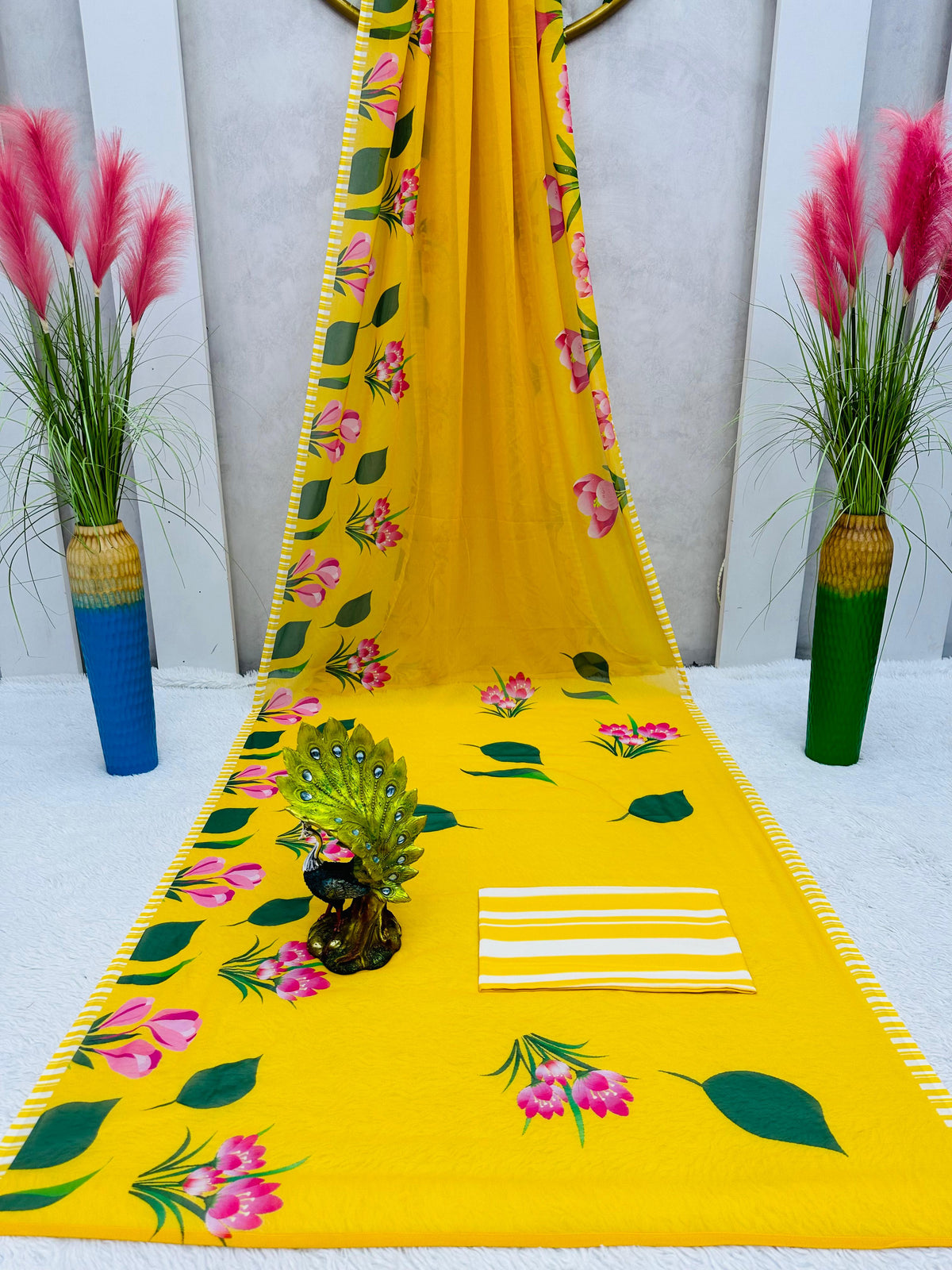 Yellow Color Digital Printed Georgette Saree with blouse