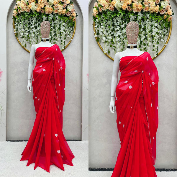 Red color latest Ready to wear saree with blouse