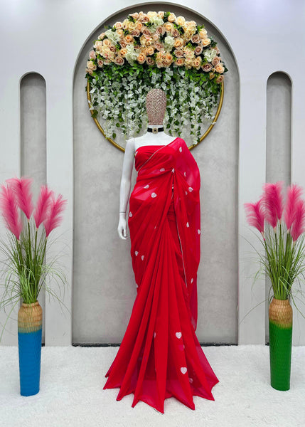 Red color latest Ready to wear saree with blouse