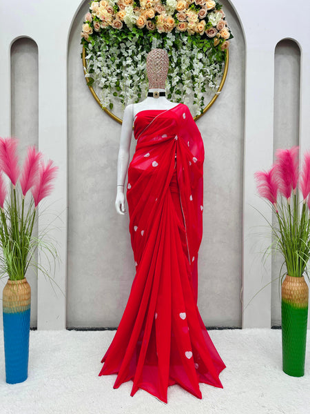 Red color latest Ready to wear saree with blouse