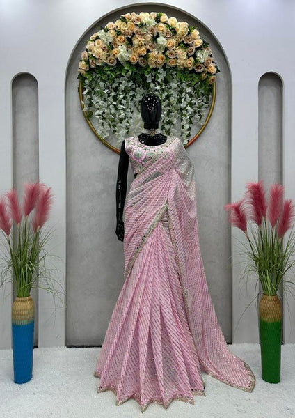 Light pink Color Designer Georgette mirror work Saree