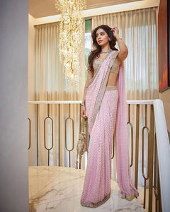 Light pink Color Designer Georgette mirror work Saree