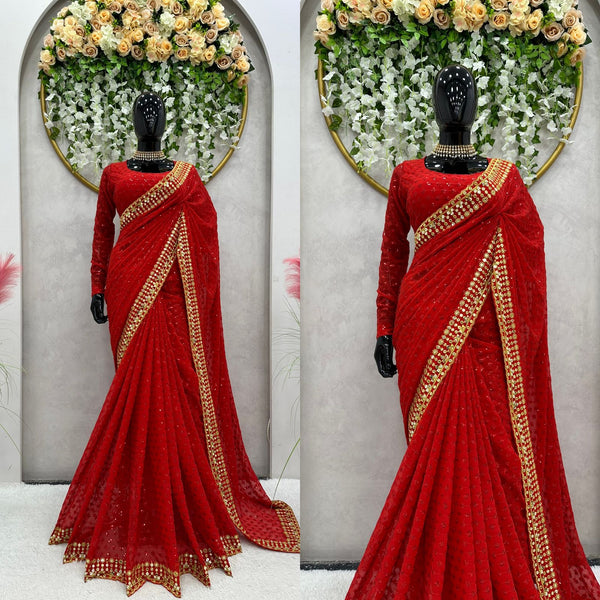 Red Color Designer Party Wear Georgette Saree with blouse