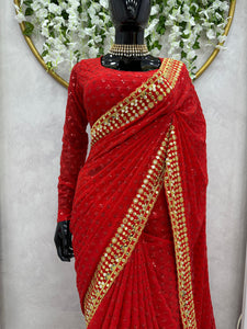 Red Color Designer Party Wear Georgette Saree with blouse