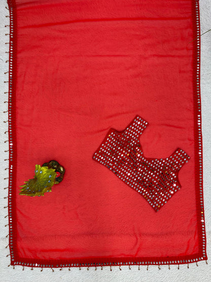 Red Alia Embroidery latest georgette Saree