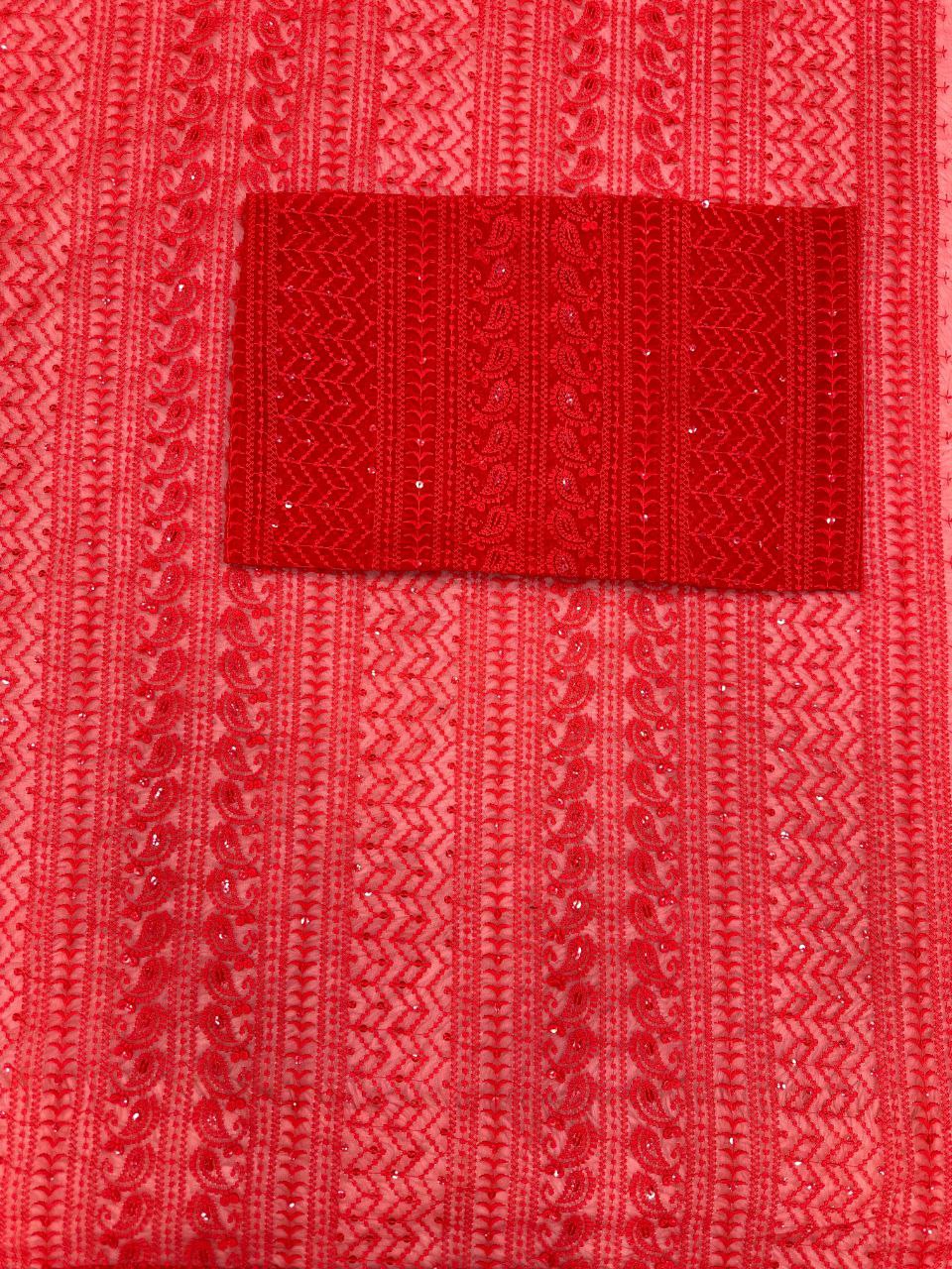 Attractive Red Color Georgette Thread Work Saree