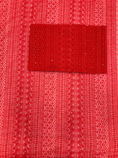 Attractive Red Color Georgette Thread Work Saree
