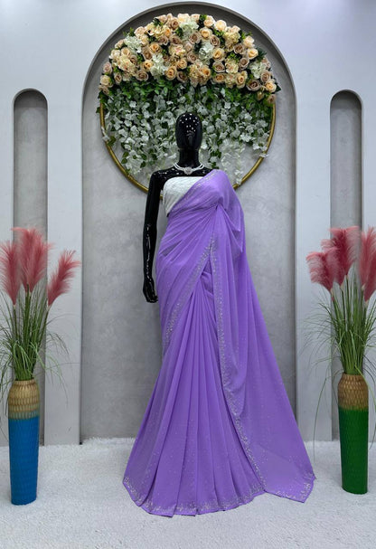 Wonderful Georgette Hot Fix Work Party Wear Saree Blouse