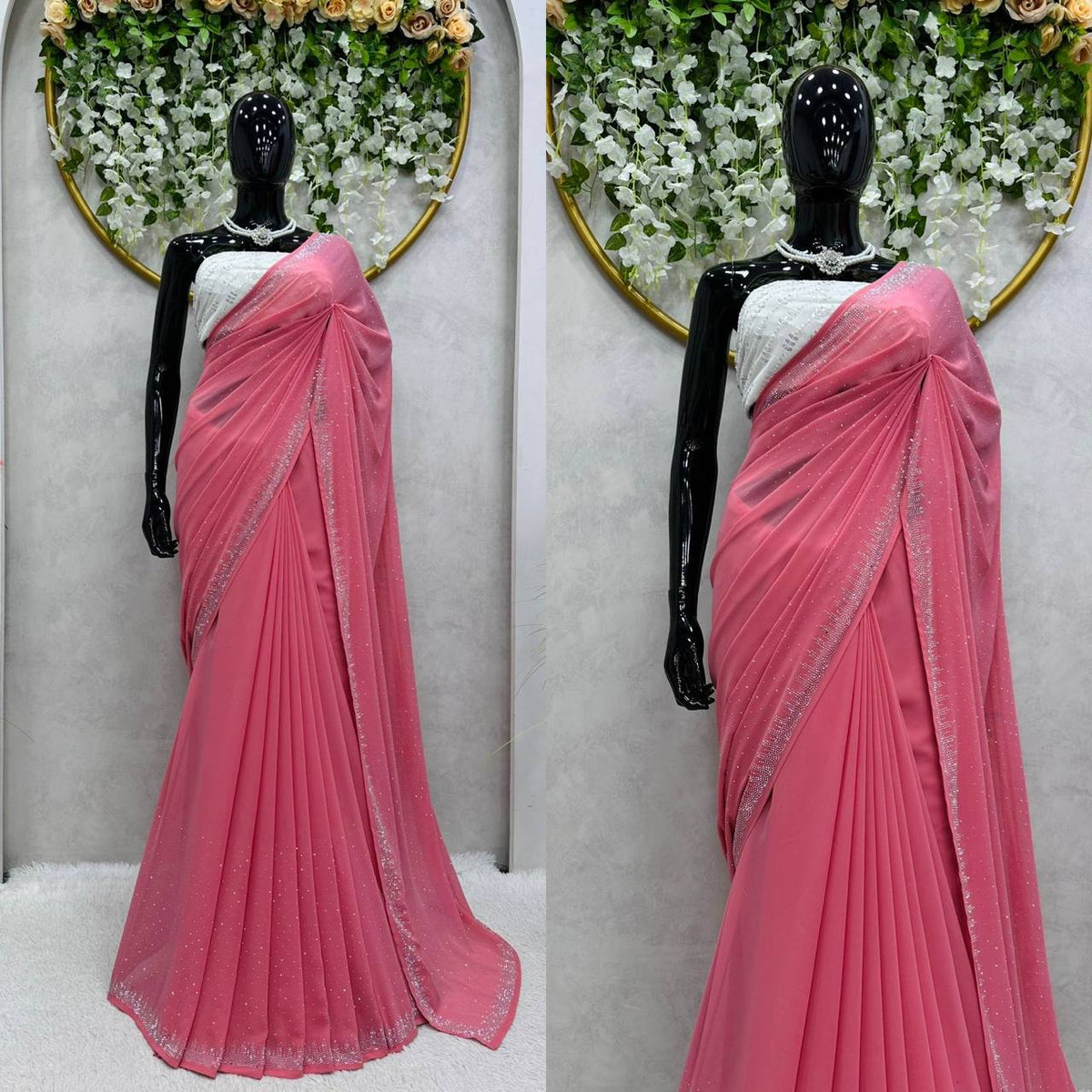 Wonderful Georgette Hot Fix Work Party Wear Saree Blouse