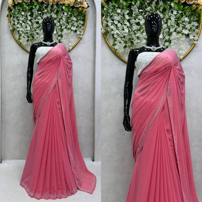 Wonderful Georgette Hot Fix Work Party Wear Saree Blouse