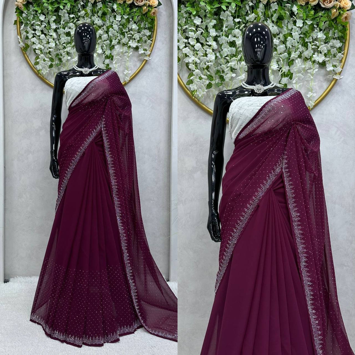 Wonderful Georgette Hot Fix Work Party Wear Saree Blouse
