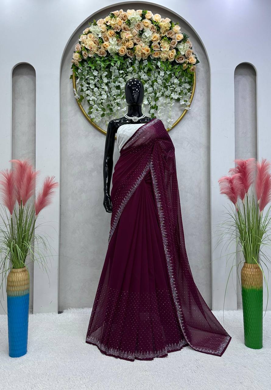 Wonderful Georgette Hot Fix Work Party Wear Saree Blouse