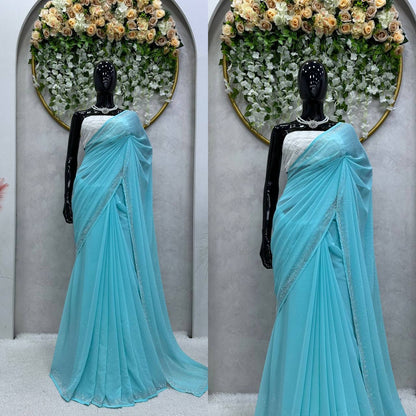 Wonderful Georgette Hot Fix Work Party Wear Saree Blouse