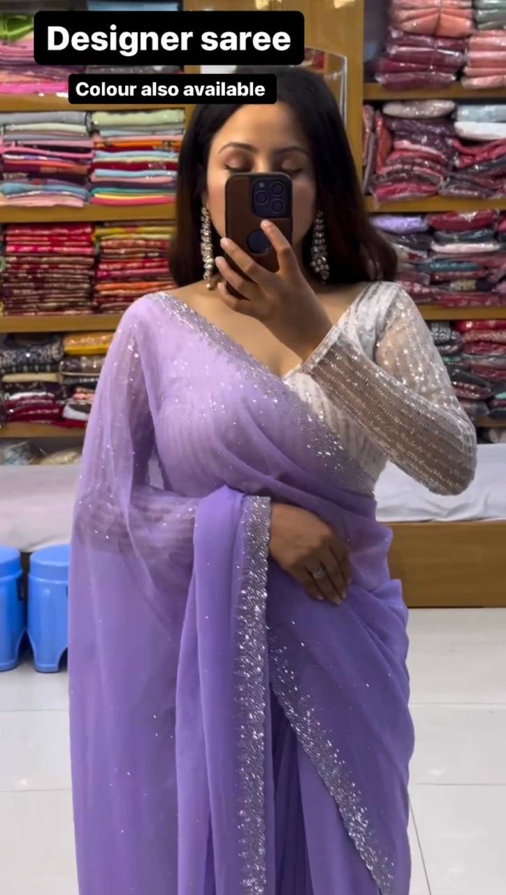 Wonderful Georgette Hot Fix Work Party Wear Saree Blouse