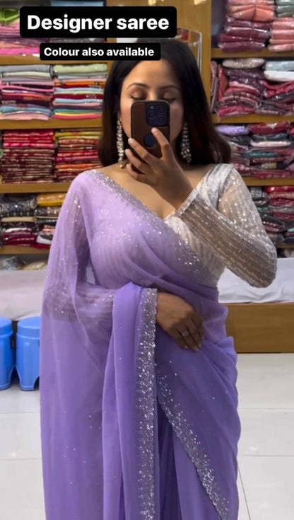 Wonderful Georgette Hot Fix Work Party Wear Saree Blouse