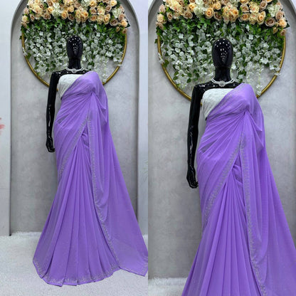 Wonderful Georgette Hot Fix Work Party Wear Saree Blouse