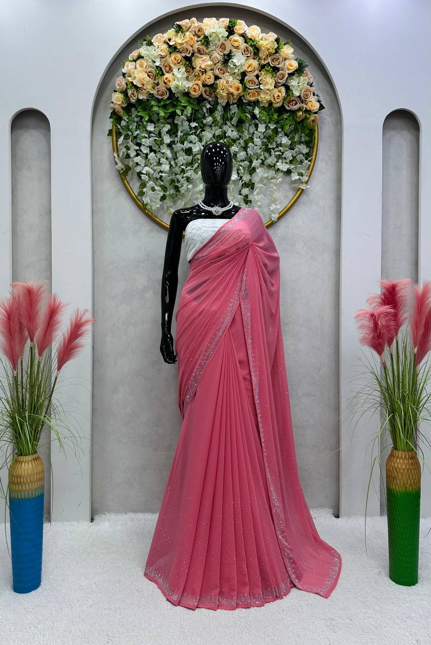 Wonderful Georgette Hot Fix Work Party Wear Saree Blouse