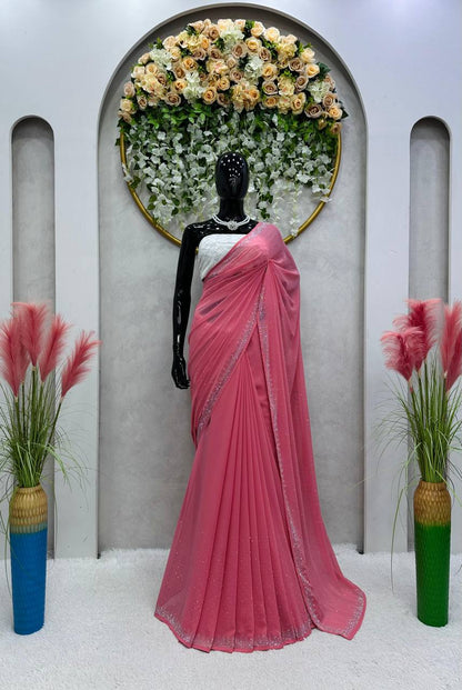Wonderful Georgette Hot Fix Work Party Wear Saree Blouse