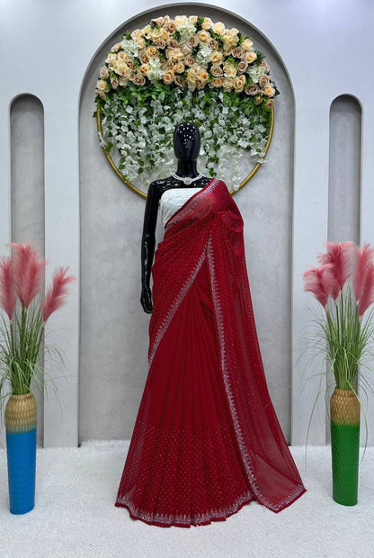 Wonderful Georgette Hot Fix Work Party Wear Saree Blouse