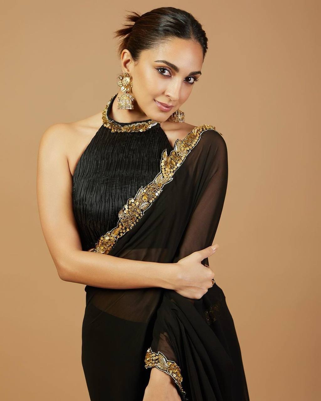 Elegant Black Color Georgette Sequence Thread Work Saree Blouse