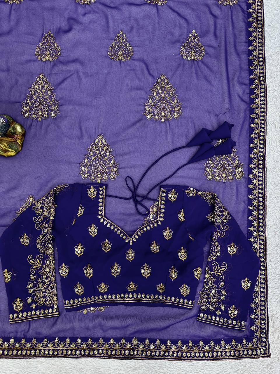 Classic Violet Color Georgette Sequence Thread Work Saree Blouse
