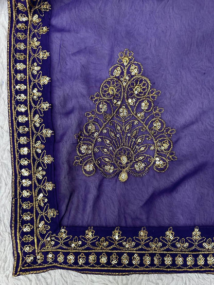 Classic Violet Color Georgette Sequence Thread Work Saree Blouse