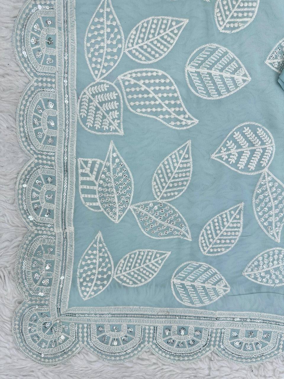 Sky Blue Color Georgette Sequence Thread Work Party Wear Saree Blouse