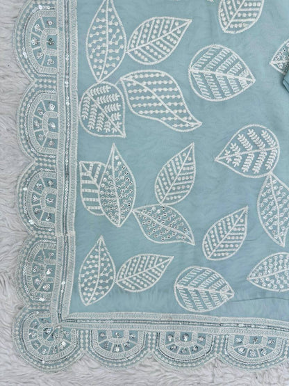Sky Blue Color Georgette Sequence Thread Work Party Wear Saree Blouse