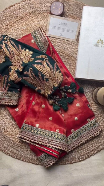 Light Orange Color Jimmy Choo Sequence Thread Work Saree Blouse