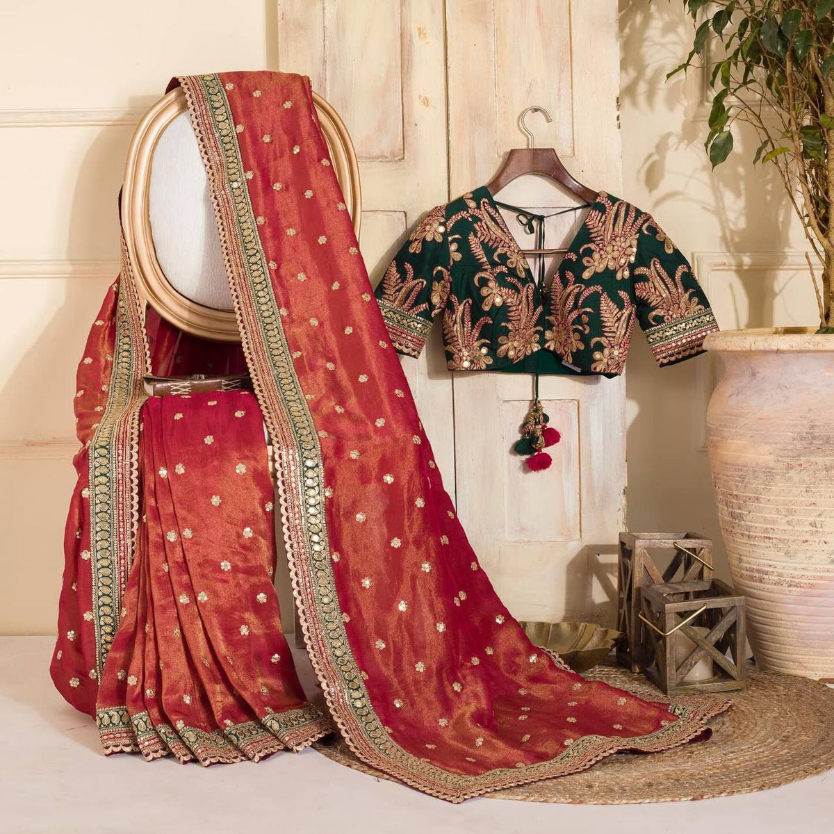 Light Orange Color Jimmy Choo Sequence Thread Work Saree Blouse