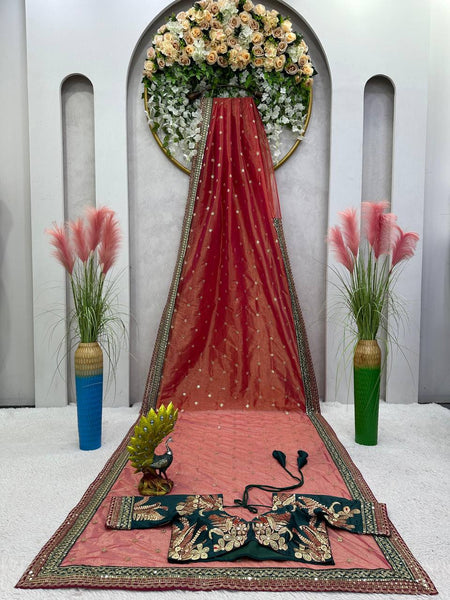 Light Orange Color Jimmy Choo Sequence Thread Work Saree Blouse