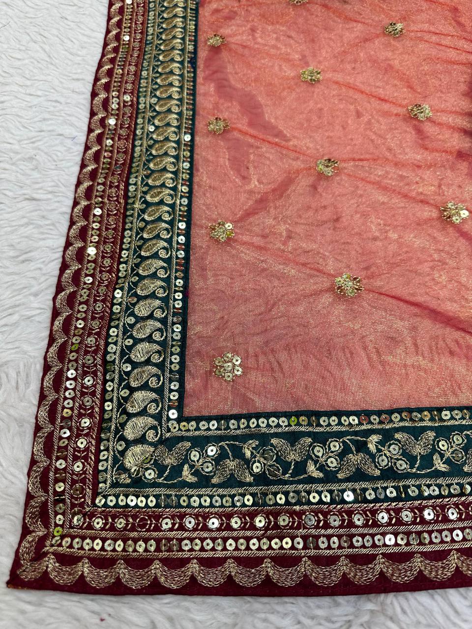 Light Orange Color Jimmy Choo Sequence Thread Work Saree Blouse
