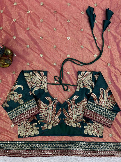 Light Orange Color Jimmy Choo Sequence Thread Work Saree Blouse