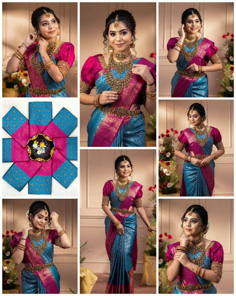 Soft lichi silk Saree Rich Pallu & Jacquard Work On All Over The Saree And Unstitched Blouse Piece