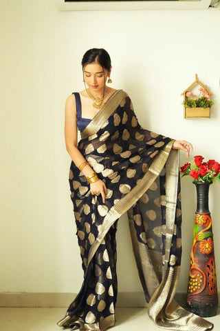 Navy blue Color Pallu & Jacquard Work On All Over The Saree