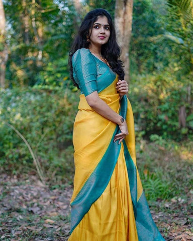 Yellow Color Pallu & Jacquard Work On All Over The Saree