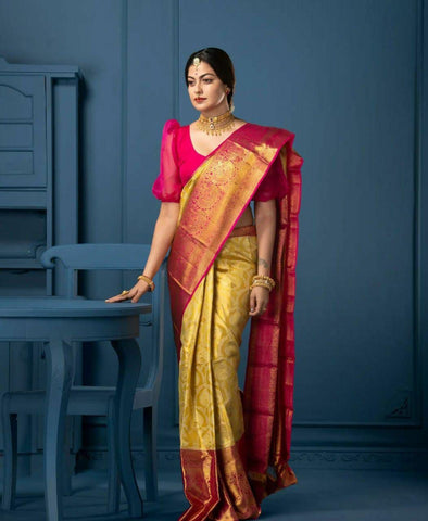Pink Color Pallu & Jacquard Work On All Over The Saree